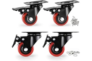 EGOFIX Caster Wheels, Heavy Duty 50mm Casters Set of 4, Locking Swivel Casters Wheels for Cart, Furniture and Workbench, Red