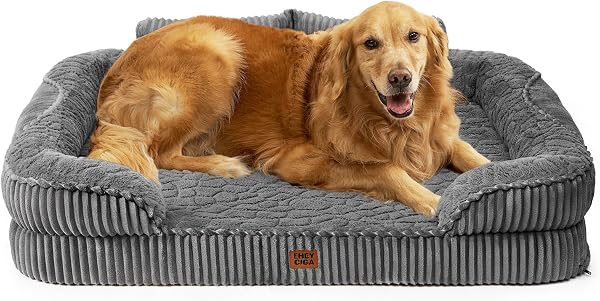EHEYCIGA Orthopädisches Hundebett Grosse Hunde - 107x76x17.8cm, Memory Foam Waschbar Hundekorb mit erhöhter Rückenlehne, Hundesofa Cord Hundecouch Wasserdicht rutschfest, Grau - 1