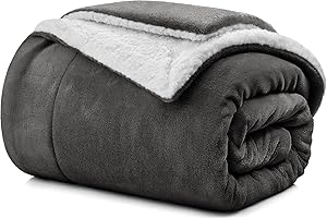 POLIGINO Coperta Plaid Pile 480GSM, Coperta Plaid Singolo/Matrimoniale Certificata OEKO-TEX® Sherpa e Flanella 210X240, Plaid Divano Fluffy di Alta qualità -Grigio Scuro