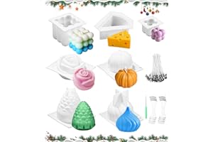Birshe Moldes Velas Siliconas Set,Moldes de Velas 3D Molde de Silicona para Velas Rose Moldes para Velas con 50 Mechas y 2 Soportes para Mechas de vela Moldes Artesanales para Velas Aromáticas,Jabones