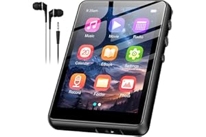 SWOFY Reproductor MP3 SWOFY de 128 GB, Bluetooth 5.3, batería de 300 mAh, pantalla táctil de 2,4 pulgadas, mini reproductor de música, soporta hasta 128 GB TF tarjeta (negro)