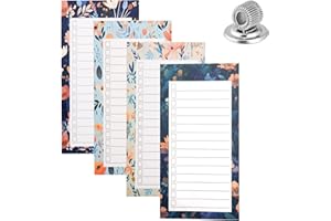 Pumuky 4 Pièce Blocs-notes Magnétiques,pour Liste D'épicerie Réfrigérateur,Feuilles Détachables 9x15cm,Blocs-notes Magnétiques Liste de Choses à Faire Magnétique StyloSupport de Clip de Stylo.