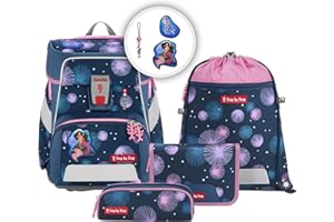 Step by Step Schulranzen-Set Space „Mermaid Delia“ 5-teilig, blau-rosa, Meerjungfrau-Design, ergonomischer Tornister mit Reflektoren, höhenverstellbar mit Hüftgurt für Mädchen ab der 1. Klasse, 20L