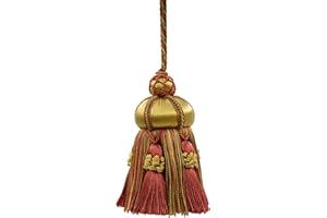 DÉCOPRO Elegant Hand-crafted 10cm (4") Key Tassel, 8.5cm (3 1/2") Loop, accented with Crown Tassels (Style# KTAX4) Golden Beige Red Multicolor #LX07 (Rust Red, Gold Beige, Red Orange) Sold Individually