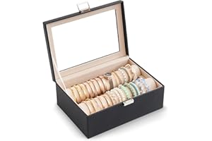 Lolalet Bracelet Organizer Box, Jewelry Display Holder with Rolls for Bangles Watches, Clear Lid Jewelry Storage Case for Women -Black