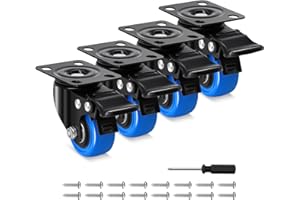 Humagineer 50mm Rotelle per Mobili con 4 Freno, Ruote per Mobili Piccole Portata 270KG, Ruote in Poliuretano Girevoli con Doppio Freno, Route Silenziose e Resistenti per Carrelli, Set di 4 Pezzi