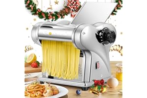 CGOLDENWALL Macchina per Pasta Elettrica, 140W Motore con 2 Lame (1.5mm/4mm) e 9 Spessori Regolabili 0.3-3mm, Acciaio Inox per Tagliatelle Fresca Fatta in Casa