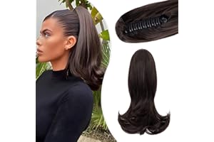Elailite Queue de Cheval Postiche Extension de Cheveux (ondulé vers l'extérieur) Claw on Ponytail 30cm/100g # Marron Foncé