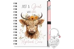 Sinmoe 3 Pcs Highland Cow Gift Set for Women Cow Lover Include Highland Keyring & Just a Girl Who Love Cattle Notebook Ballpoint Gift for 2026 Christmas Birthday Party Graduation(Pink,Floral)