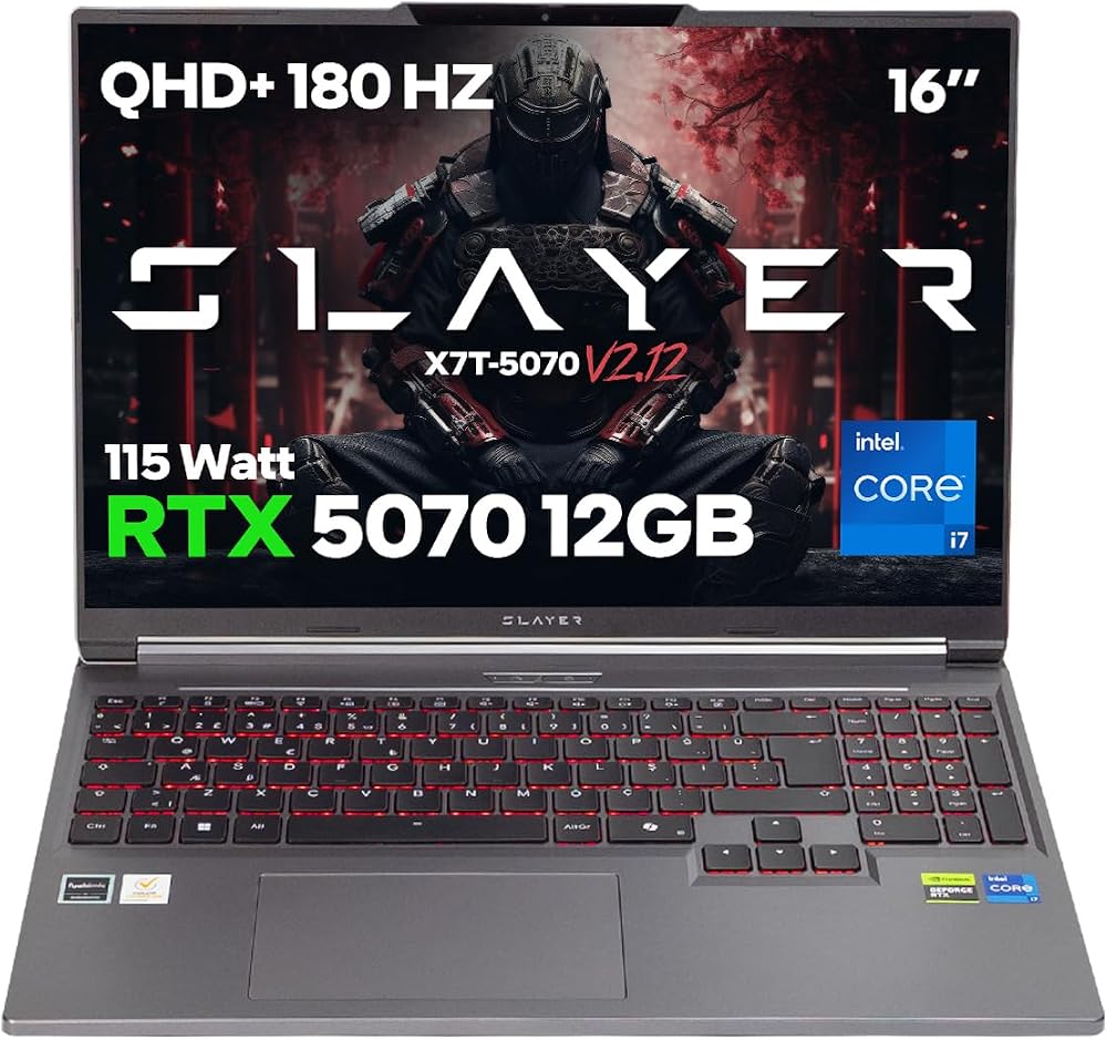Game Garaj Slayer X7T-5070 V2.12 C2 Intel Core i7 14650HX 32GB RAM 1TB SSD RTX5070 16" 180Hz QHD+ IPS FreeDOS Gaming Laptop
