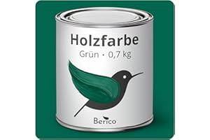 Berico Holzfarbe - Grün Moosgrün Tannengrün - 0,7 Kg - 4in1 Premium Holzlack inkl. Grundierung & Decklack - Für Innen und Außen - Robust & Wetterfest