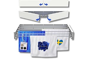 Homellence - Väggmonterad Torkställ | Hopfällbar Väggtorkställning - Platsbesparande Väggfäste Torkställ - Infällbart Väggtorkställ (Vit, 100 cm)