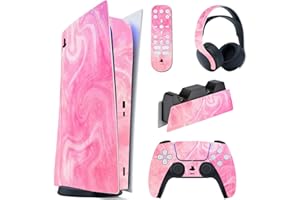 playvital Psychedelic Pink Full Set Skin Decal for ps5 Console Digital Edition,Sticker Vinyl Decal Cover for ps5 Controller & Charging Station & Headset & Media Remote