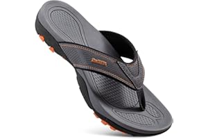 HAOLIRA Men's Surfing Flip Flop Leather Arch Support Summer Holiday Beach Sports Thong Sandals for Indoor Outdoor Comfort Casual Plantar Fasciitis Slippers