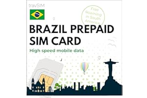 Karta SIM travSIM Brazylia | 10 GB danych mobilnych z prędkością 4G/5G | Bezpłatny roaming w Ameryce Południowej | Działa na urządzeniach z systemem iOS i Android | Plan na karcie SIM Brazylia jest ważny przez 30 dni