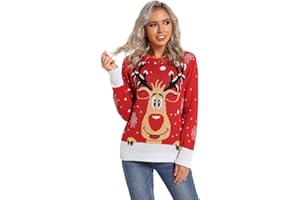 BOUTIKS Suéter Punto para Mujer Suéter Navidad Divertido Reno Navidad Copo Nieve Suéter Manga Larga Camisa