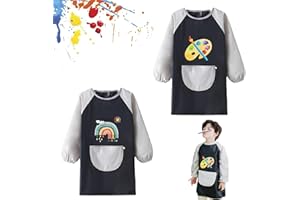 Funmo Blouse Peinture Enfant, 2pcs Tablier Imperméable pour Enfants,Tablier de Peinture Blouse de Peinture pour Enfant Manche longue Activité de Laboratoire, Cuisine, Peinture, Bricolage 6-12Ans Bleu
