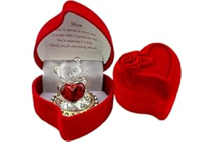 SAFRI Mum love heart teddy bear red rose Mother's Day Christmas birthday boxed glass ornament