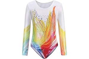 Happy Cherry Bambina Body Ginnastica Classica Manica Lunga Ragazze Leotards da Danza Balletto Gara Artistica con Stampa Colorata Costume da Ballo Elastico 5-12 Anni