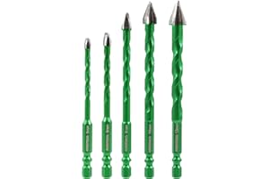 KURSTOL Masonry Drill Bit Set, 5pcs 5/6/8/10/12mm Carbide Eccentric Drill Bit Quick Change Shank for Masonry Concrete Glass Ceramic Tile Wood Plastic