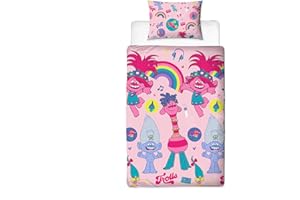 DREAMWORKS TROLLS Trolls 2 Pink Single Duvet Cover | World Tour Design | Children’s Kids Bedding Set & Pillowcase,