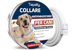 TIEPETLY Collare Antiparassitario per Cani Regolabile, Elimina Pulci, Zecche, Impermeabile, Collare Antipulci per Cani con Oli Essenziali 100% Naturali (63.5cm*1)