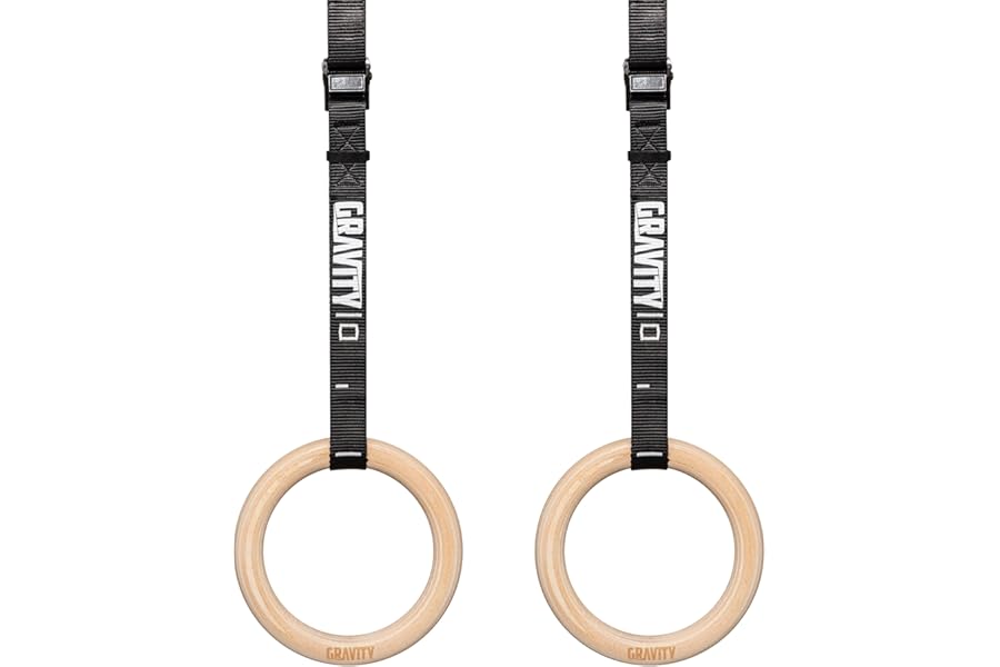 GRAVITY FITNESS Wooden Gymnastic Rings with Adjustable Straps with Buckle – Premium Calisthenic Olympic Rings for Gymnastics, & Full Body Fitness for Home and Gym Workouts
