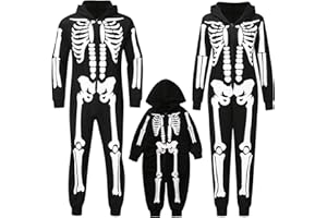 Cheuling Women's Halloween Skeleton Costume Jumpsuit Skull Skeleton Print One Piece Jumpsuit Pyjamas Suit Tracksuit Hoodie with Zip and Hood