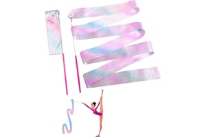 MSKS 2 Packs Flashing Dance Ribbons with Pink Wand, Colorful Gymnastics Ribbons for Children Kids Dancing Streamers Dancer Wand Rhythmic (2 Meter/78.74inch)