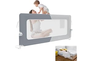 ‎YRHOME YRHome 180cm Bettgitter Rausfallschutz klappbar 180 Grad drehbar Bettschutzgitter für Kleinkinder luftiges Netz, Höhenverstellbar Rausfallschutz Bett für Kinderbett, Elternbett (Dunkelgrau+Hellgrau)