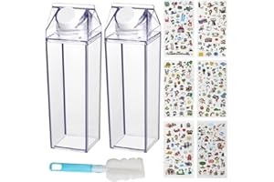 DOULEIN Bouteille D'eau en Carton de Lait Transparent Lot de 2 Bouteilles D'eau de Recharge de Jus Carré, pour Les Activités de Voyage Intérieures en Plein Air 500ML