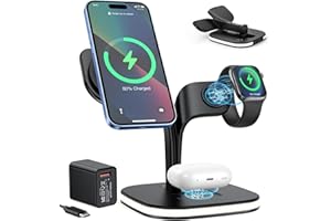 Magsafe Ladestation für iPhone 5 in 1 Lovcoyo ladegerät Wireless Charger Ständer für iPhone Kompatibel mit iPhone 12/13/14/15 Serie, Apple Watch 8/7/6/5/4/3/2/SE und AirPods 3/2/Pro