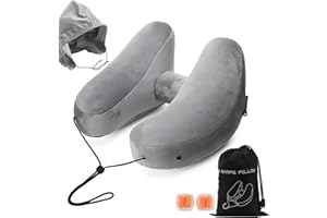 LIPJISL Nackenkissen Flugzeug Aufblasbar Nacken Kissen Reisekissen Flugzeug H-Form Nackenkissen Aufblasbares Reisekissen Tragbar für Flugzeug Auto Bahn mit Ohrstöpsel Grau