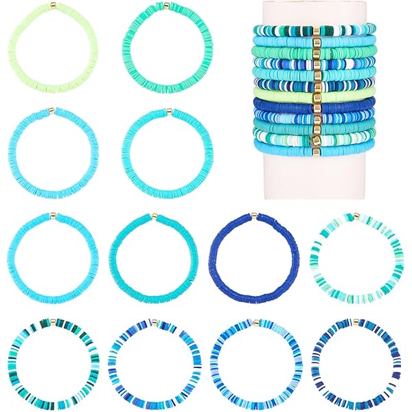 Braccialetti Colorati Elastici con Perline in Argilla, Stile Boho Bohemia a Strati per Donne, Uomini e Ragazze, Gioielli Estivi da Spiaggia, Idea Regalo