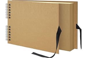Remowith 29 x 21.5 cm DIY Photo Album, DIY Scrapbook Album, 40 Pages, Kraft Paper Picture Book with Silk Ribbon, Wedding Guest Book, Memory Book for Baby, Family, Travel, Khaki