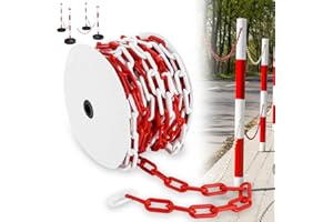 APACALI Chaîne de Signalisation en Plastique Rouge et Blanc de 25 m, Chaîne en plastique de 8 mm d'épaisseur, Chaîne en plastique pour Verrouiller les Surfaces, Bien Visible, Stable et Maniable