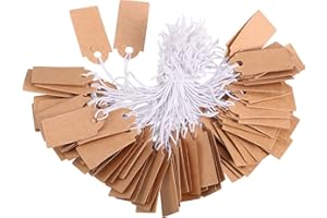 FAMIDIQGO 100 targhette in carta kraft, cartellini dei prezzi, scrivibili, cartellini dei prezzi, con fascia elastica da appendere, 2,6 x 1,5 cm