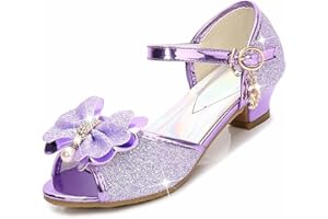 ZOUPREME Scarpe da Principessa Elsa per Bambine, Splendenti Scarpe Mary Jane con Tacco Basso, Sandali Eleganti con Velcro