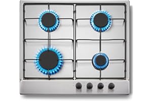 SNDOAS Gas Hob 4 Burners, 60cm Stainless Steel Cooktop, Built-in Gas cooker Hob, 7060W, NG/LPG Convertible, Silver Metallic Finish with Automatic Ignition