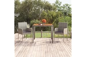 FIRBNUS Tavolo da Giardino Piano in Legno Grigio 90x90x75 cm Polyrattan Tavolo Rattan Tavolo Da Esterno Tavolo Terrazzo Esterno Resistente E Robusto Per Giardino Terrazzo Design Resistente All'Acqua