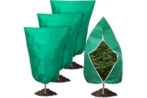 Vegamall 3Pcs Plant Fleece Frost Protection Covers, 100x120 cm Garden Fleece Frost Protection, 70gsm Horticultural Fleeces with Zipper & Drawstring, for Outdoor Potted Plants(Green)