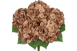 Hollyone bruna hortensior bukett konstgjorda blommor, stora falska hortensior bukett falska silkesblommor för heminredning, b