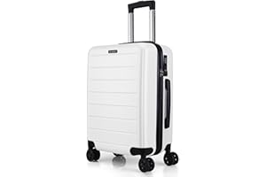 FLIEE Cabin Suitcase Hard Shell | 55x40x20cm Cabin Luggage | Lightweight Suitcase | Aluminum Telescopic Handle | TSA 3 Digit Combination Lock | 4 Dual Spinner Wheels (White, Cabin 20'')