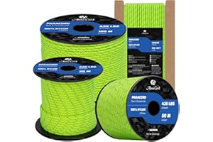 Abma Cord Paracord 3mm 50m 100% Nylon Rope Type II 3 Strands Parachute Cord - Max. 192kg (425lbs) - Reflective Neon Green