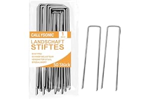 CALLYSONIC Lot de 50 piquets d'ancrage au sol anti-rouille pour non-tissé de jardin, toile anti-mauvaises herbes, piquets de tente stables, crochets de sol en forme de U pour camping