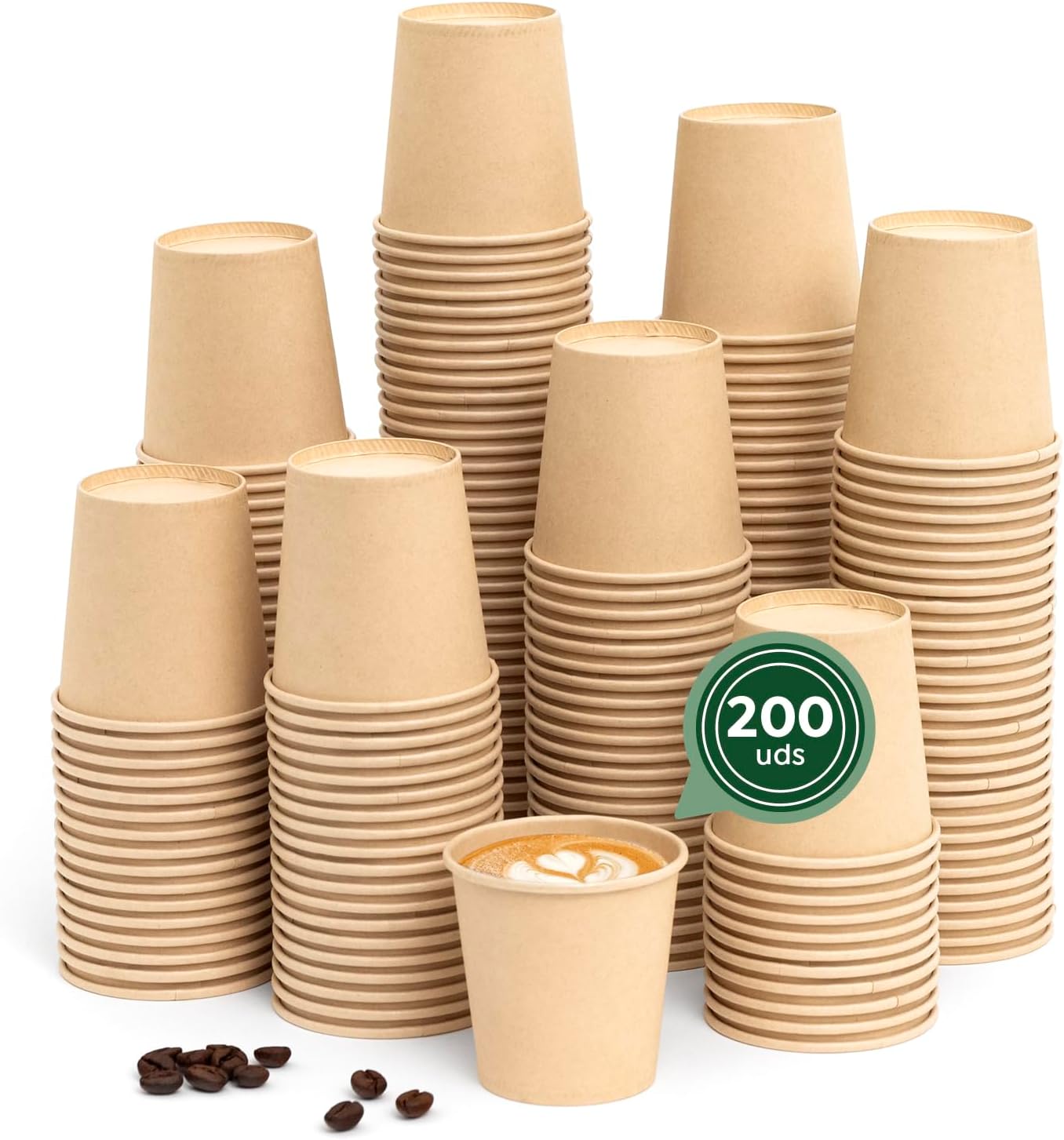 MAXI PRODUCTS - Vasos Café Desechables Kraft - Vasos Cartón - Vasos Desechables Catering - Vasos Café para Llevar - APTO BEBIDAS CALIENTES Y FRÍAS (120 cc, 200 unidades)