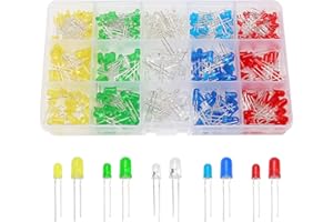 Lyeteung 400 Stücke 3mm + 5mm LED Dioden Kit, 2-Pin Leuchtdiode mit Diffuser Farbiger Lin, Runde Kopf LED Diode, Weiß/Grün/Rot/Blau/Gelb