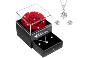 Miofula Rosa Stabilizzata Vera Idee Regalo per Lei, Rosa Eterna con Regalo Collana Donna Orecchini Compleanno Festa della Mamma Anniversario San Valentino Regalo Natale per Donna Mamma Fidanzate