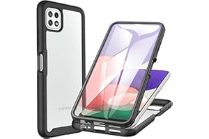 CENHUFO Funda Samsung A22 5G, Carcasa Antigolpes 360 Grados con Protector de Pantalla Integrado, Robusta Doble Cara Case Transparente Anti-Amarilleo Capa Funda para Samsung Galaxy A22 5G - Negro