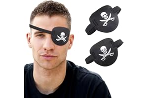 RIKEYO 2 pcs Pirate Eye Patch,3D Black Eye Patches for Adults and Kids,Medical Eye Patch for Left or Right Eye,Adjustable Eyepatch for Lazy Eye,Skull Crossbone Halloween Costume